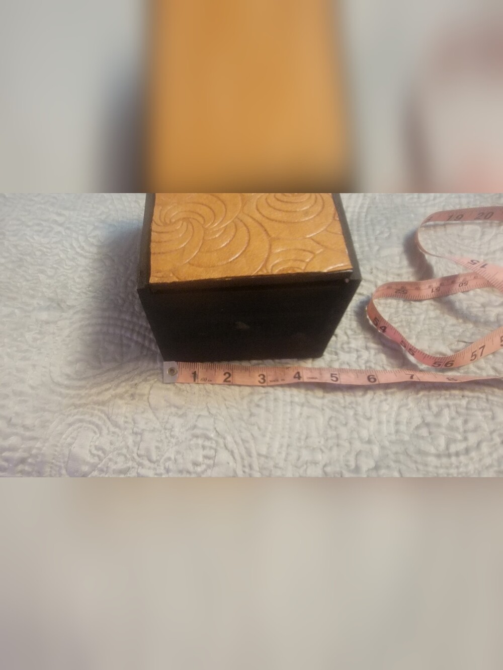 Embossed Tan Leather Box - Picture 2 of 6